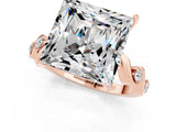 Rose gold Princess Cut Moissanite Solitaire Twisted Band with Round  Accents and Prong Setting_13
