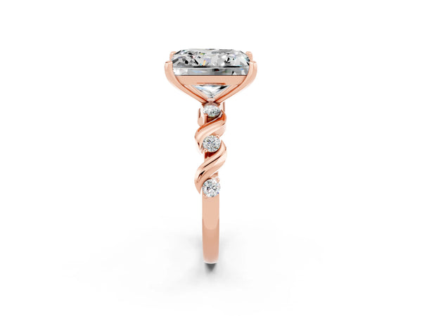 Rose gold Princess Cut Moissanite Solitaire Twisted Band with Round  Accents and Prong Setting