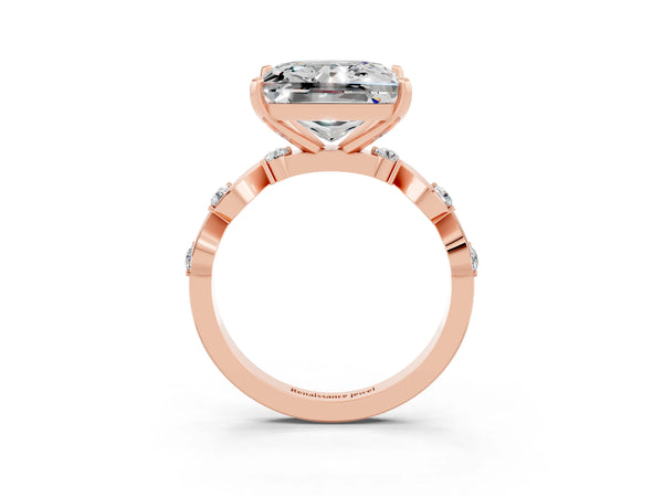 Rose gold Princess Cut Moissanite Solitaire Twisted Band with Round  Accents and Prong Setting