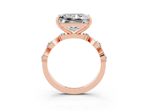 Rose gold Princess Cut Moissanite Solitaire Twisted Band with Round  Accents and Prong Setting_15