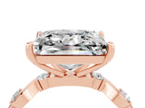 Rose gold Princess Cut Moissanite Solitaire Twisted Band with Round  Accents and Prong Setting_16