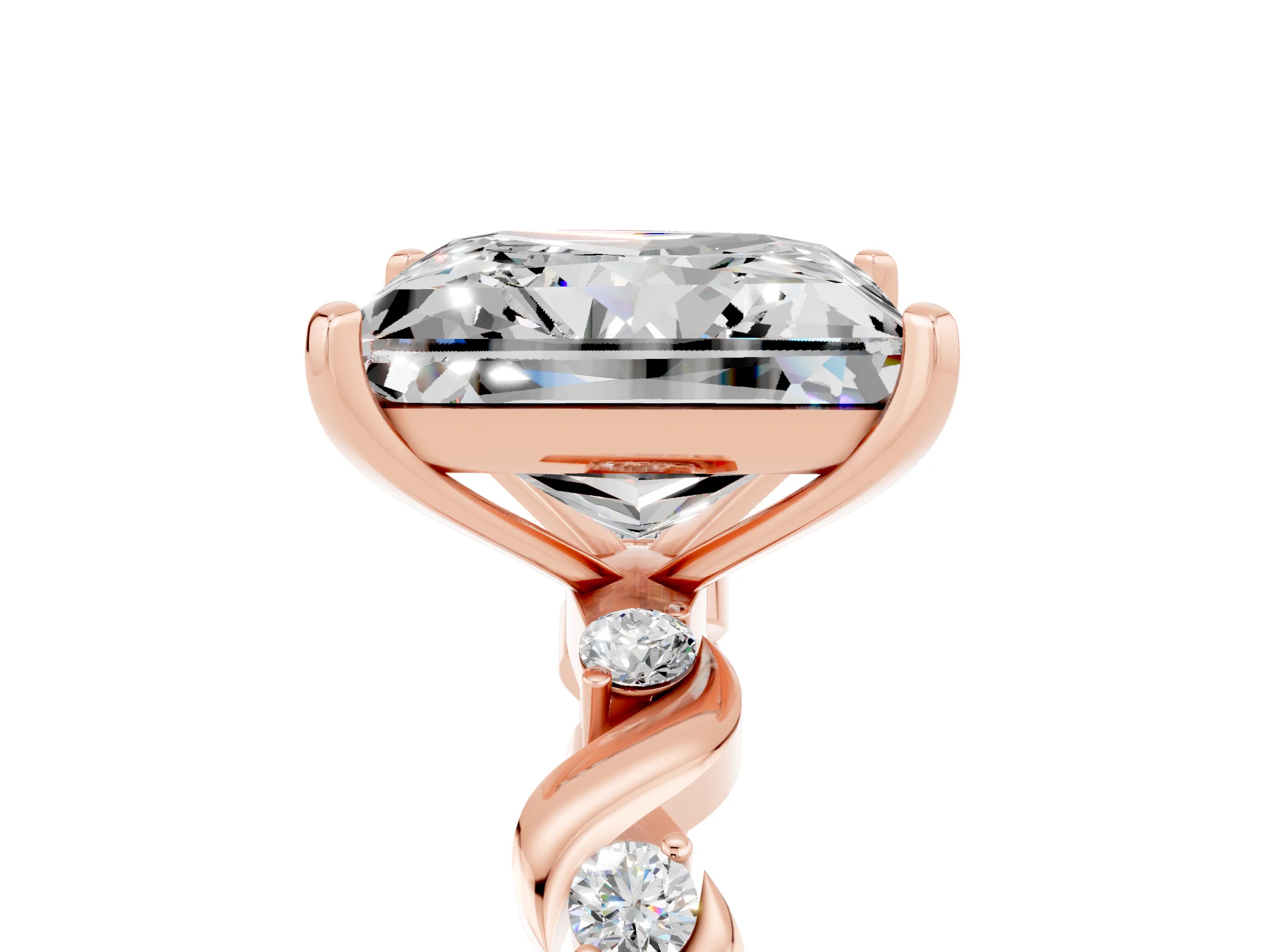 Rose gold Princess Cut Moissanite Solitaire Twisted Band with Round  Accents and Prong Setting_17