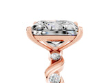 Rose gold Princess Cut Moissanite Solitaire Twisted Band with Round  Accents and Prong Setting_17