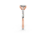 Rose gold Princess Cut Moissanite Solitaire with Side Baguettes and Channel Set Band_2