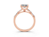 Rose gold Princess Cut Moissanite Solitaire with Side Baguettes and Channel Set Band_3