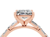 Rose gold Princess Cut Moissanite Solitaire with Side Baguettes and Channel Set Band_4