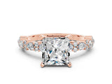 Rose gold Princess Cut Moissanite Solitaire with Side Stones, Pave Band, Four-Prong Setting_24