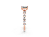 Rose gold Princess Cut Moissanite Solitaire with Side Stones, Pave Band, Four-Prong Setting_26