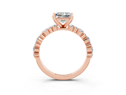 Rose gold Princess Cut Moissanite Solitaire with Side Stones, Pave Band, Four-Prong Setting_27