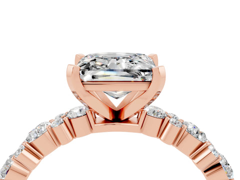 Rose gold Princess Cut Moissanite Solitaire with Side Stones, Pave Band, Four-Prong Setting_28