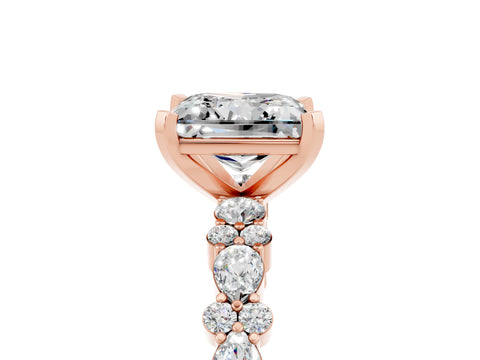 Rose gold Princess Cut Moissanite Solitaire with Side Stones, Pave Band, Four-Prong Setting_29