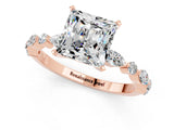 Rose gold Princess Cut Moissanite Solitaire with Side Stones on a Pavé Band and Four-Prong Setting_1