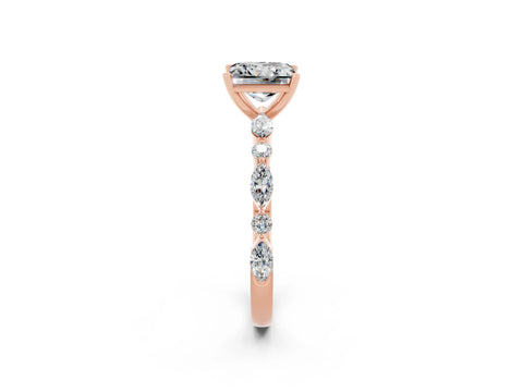 Rose gold Princess Cut Moissanite Solitaire with Side Stones on a Pavé Band and Four-Prong Setting_2