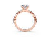 Rose gold Princess Cut Moissanite Solitaire with Side Stones on a Pavé Band and Four-Prong Setting_3