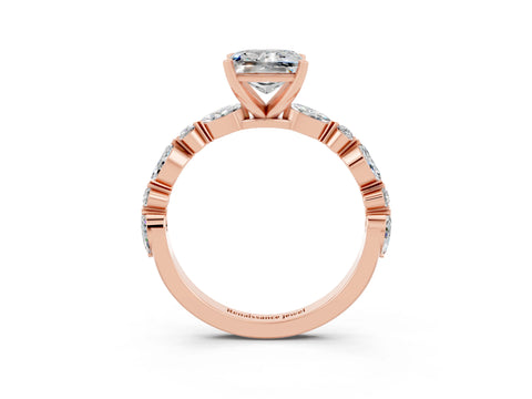 Rose gold Princess Cut Moissanite Solitaire with Side Stones on a Pavé Band and Four-Prong Setting_3