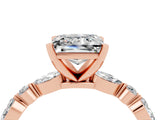 Rose gold Princess Cut Moissanite Solitaire with Side Stones on a Pavé Band and Four-Prong Setting_4