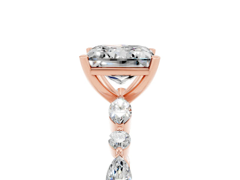 Rose gold Princess Cut Moissanite Solitaire with Side Stones on a Pavé Band and Four-Prong Setting_5