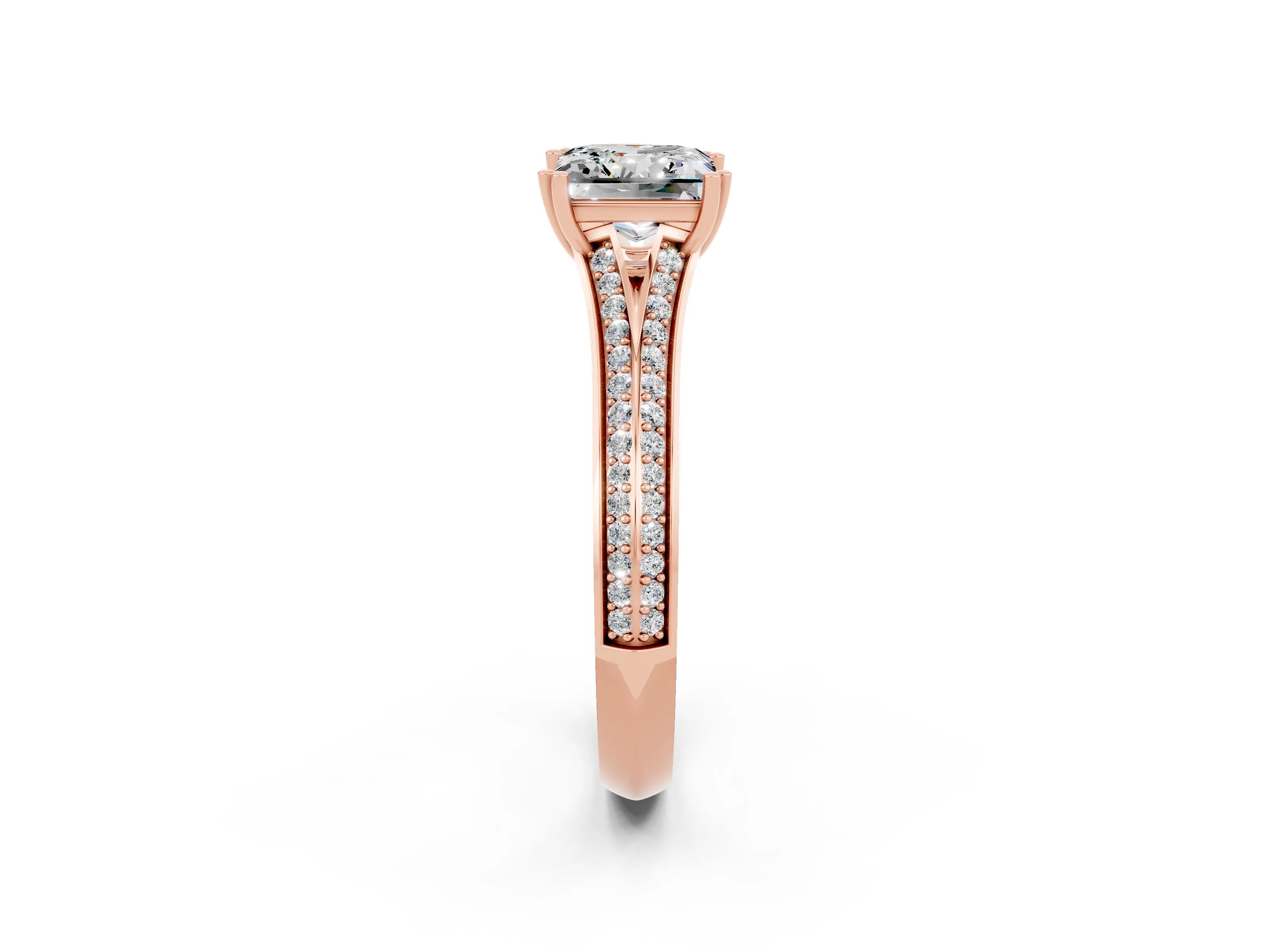 Rose gold Princess Cut Moissanite Split Shank Engagement Ring with Pavé Band_2