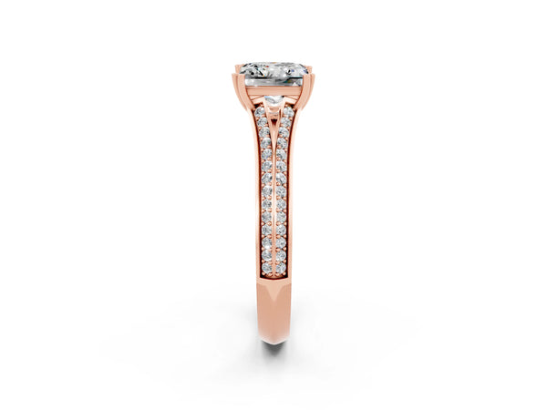 Rose gold Princess Cut Moissanite Split Shank Engagement Ring with Pavé Band