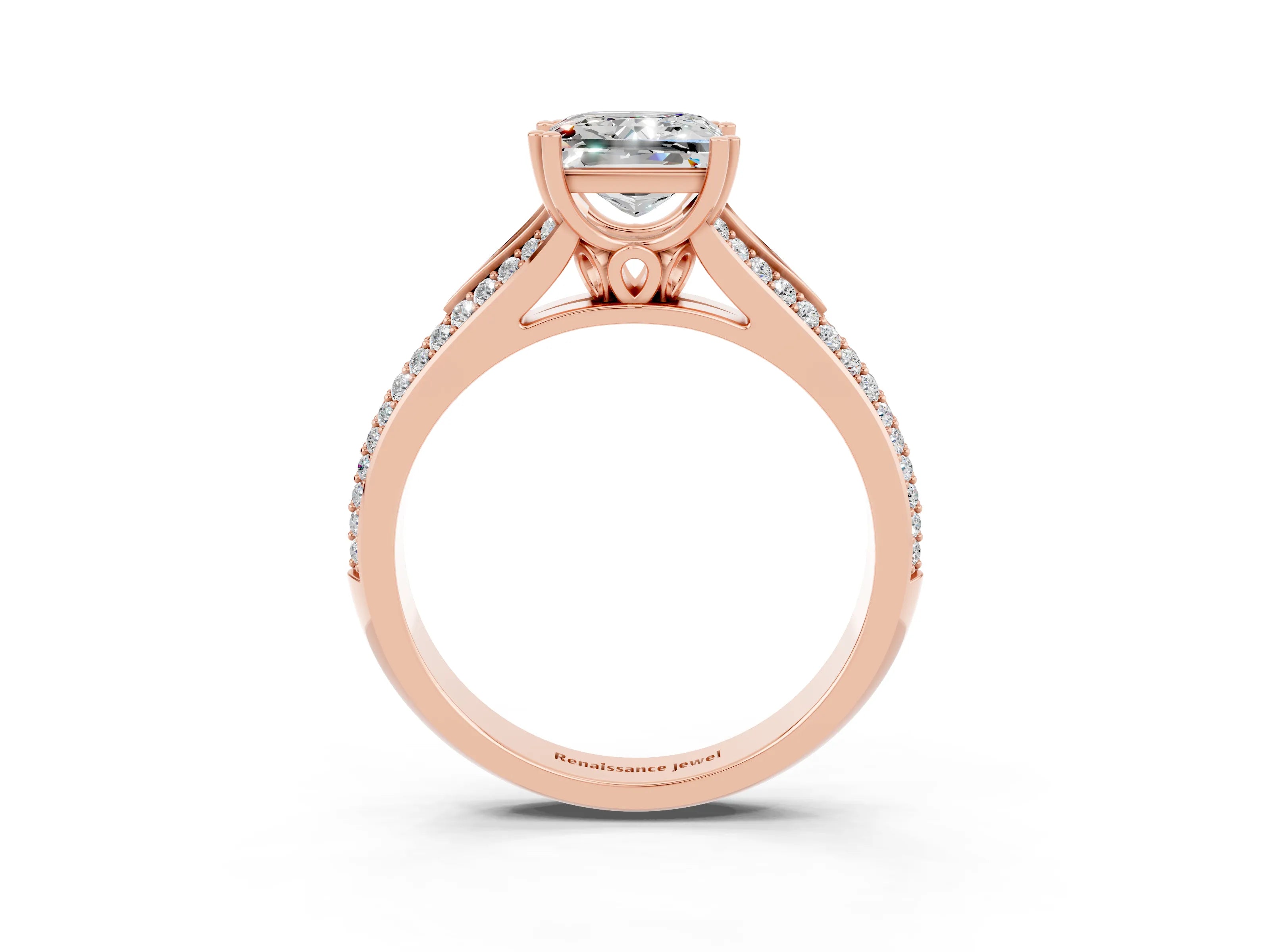 Rose gold Princess Cut Moissanite Split Shank Engagement Ring with Pavé Band_3