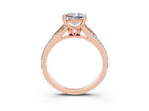 Rose gold Princess Cut Moissanite Split Shank Engagement Ring with Pavé Band_3