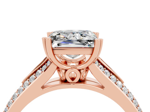 Rose gold Princess Cut Moissanite Split Shank Engagement Ring with Pavé Band_4