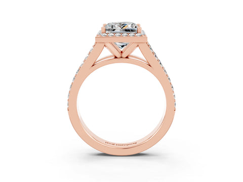 Rose gold Princess Cut Moissanite Split Shank Halo Ring with Four-Prong Setting_15