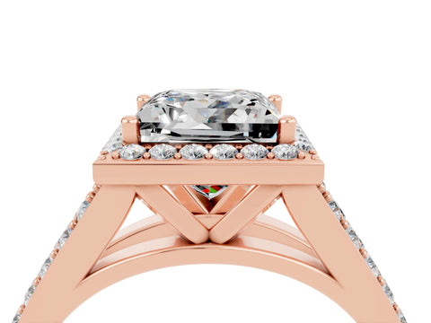 Rose gold Princess Cut Moissanite Split Shank Halo Ring with Four-Prong Setting_16