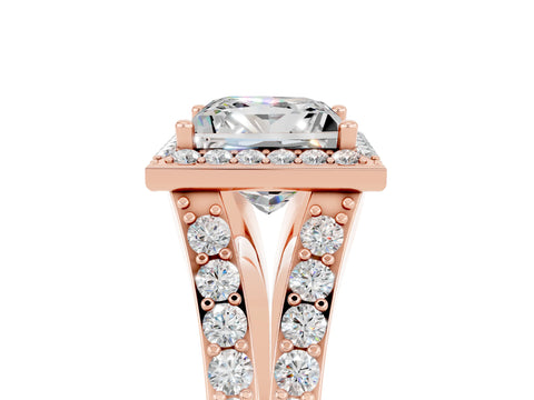 Rose gold Princess Cut Moissanite Split Shank Halo Ring with Four-Prong Setting_17