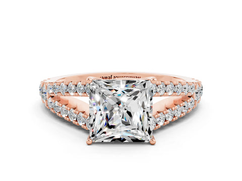 Rose gold Princess Cut Moissanite Split Shank Pavé Engagement Ring with Four-Prong Setting_12