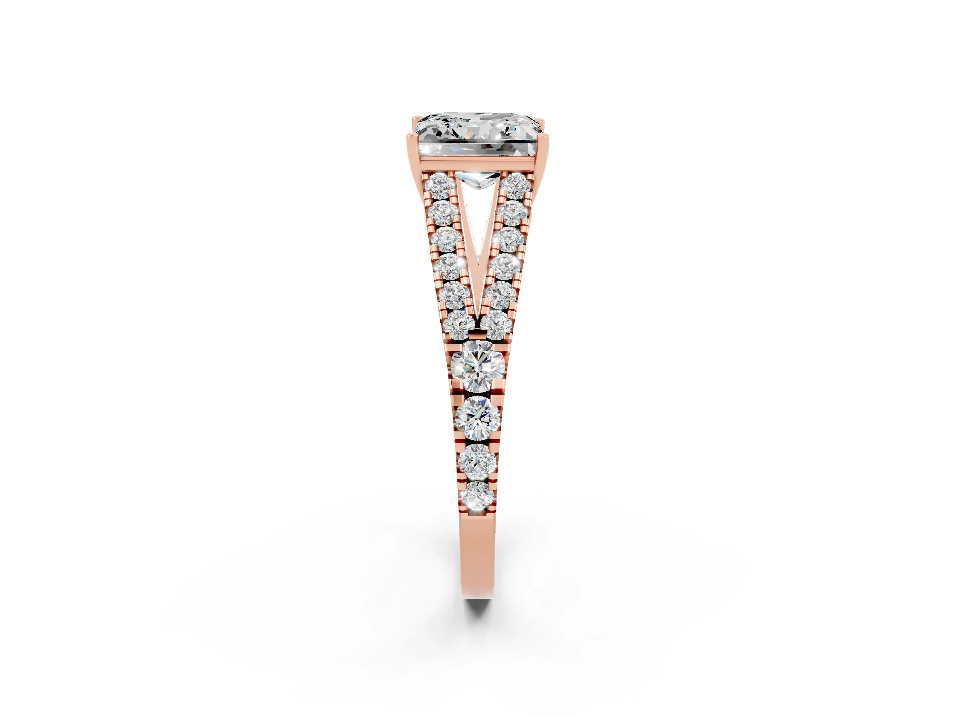 Rose gold Princess Cut Moissanite Split Shank Pavé Engagement Ring with Four-Prong Setting_14