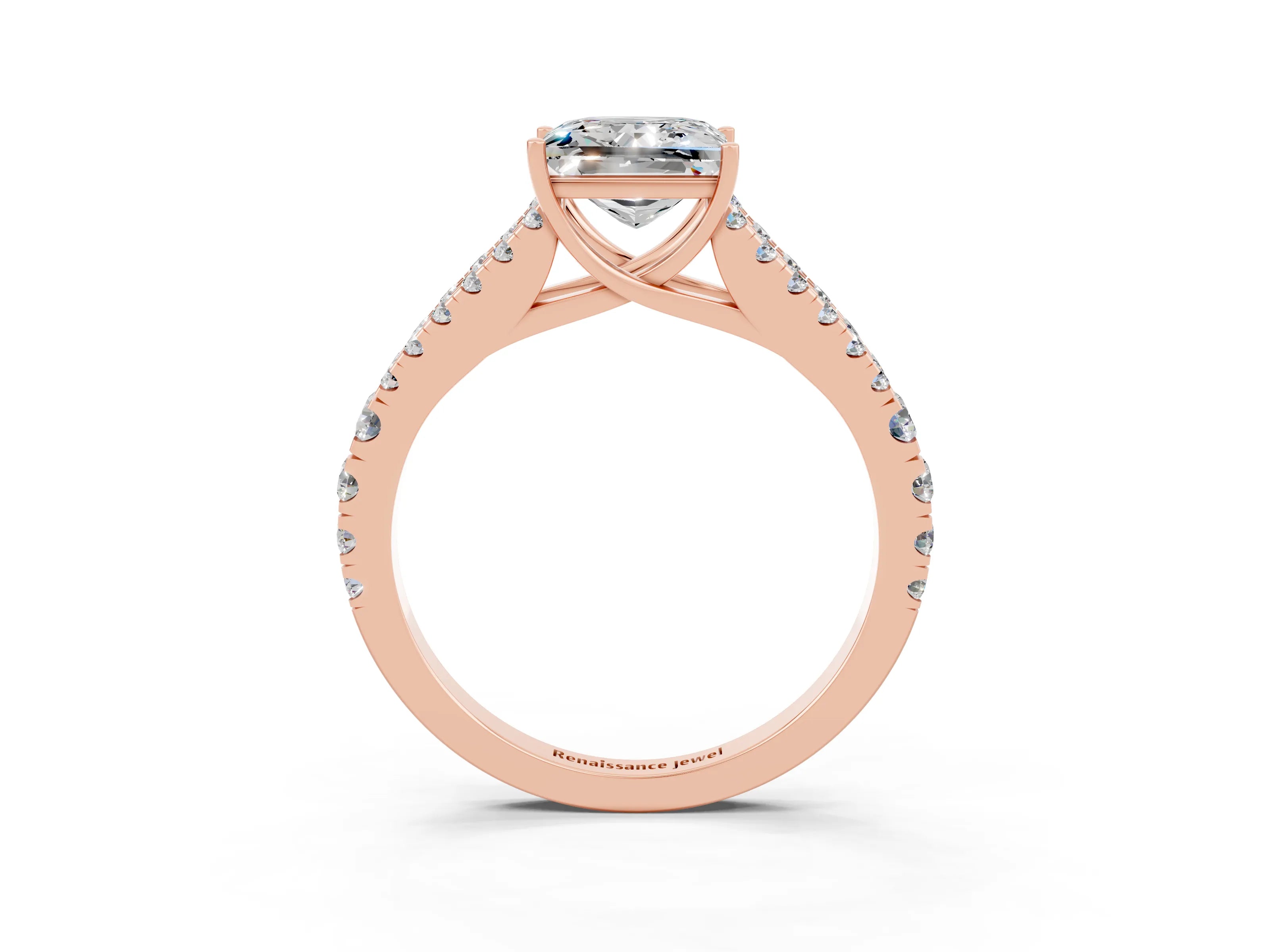 Rose gold Princess Cut Moissanite Split Shank Pavé Engagement Ring with Four-Prong Setting_15