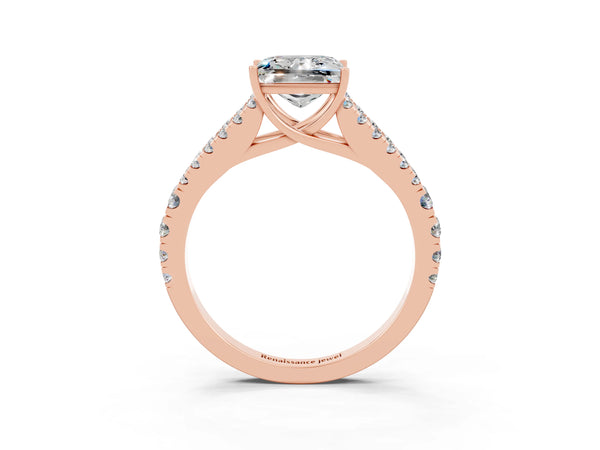 Rose gold Princess Cut Moissanite Split Shank Pavé Engagement Ring with Four-Prong Setting