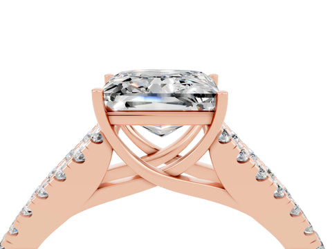Rose gold Princess Cut Moissanite Split Shank Pavé Engagement Ring with Four-Prong Setting_16