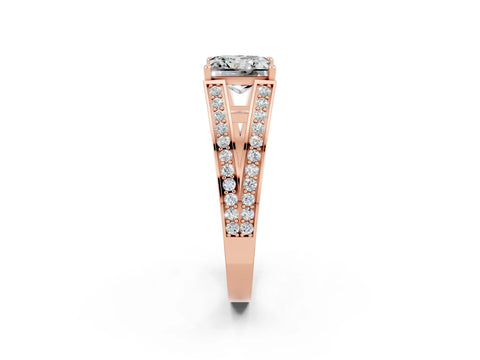 Rose gold Princess Cut Moissanite Split Shank Ring with Pavé Band and Four-Prong Setting_2