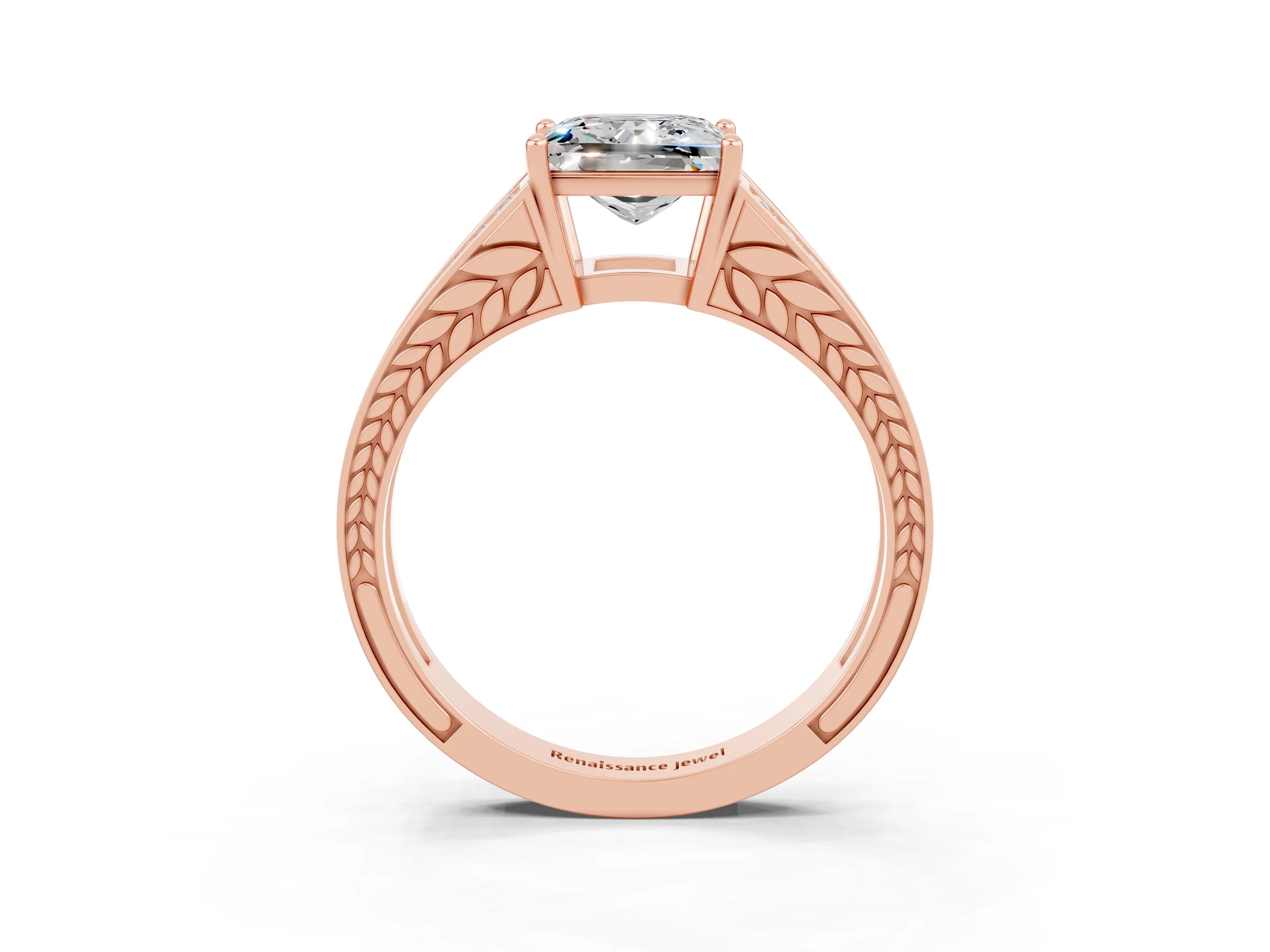 Rose gold Princess Cut Moissanite Split Shank Ring with Pavé Band and Four-Prong Setting_3