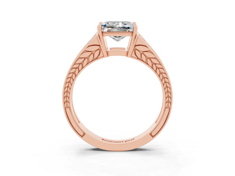 Rose gold Princess Cut Moissanite Split Shank Ring with Pavé Band and Four-Prong Setting_3