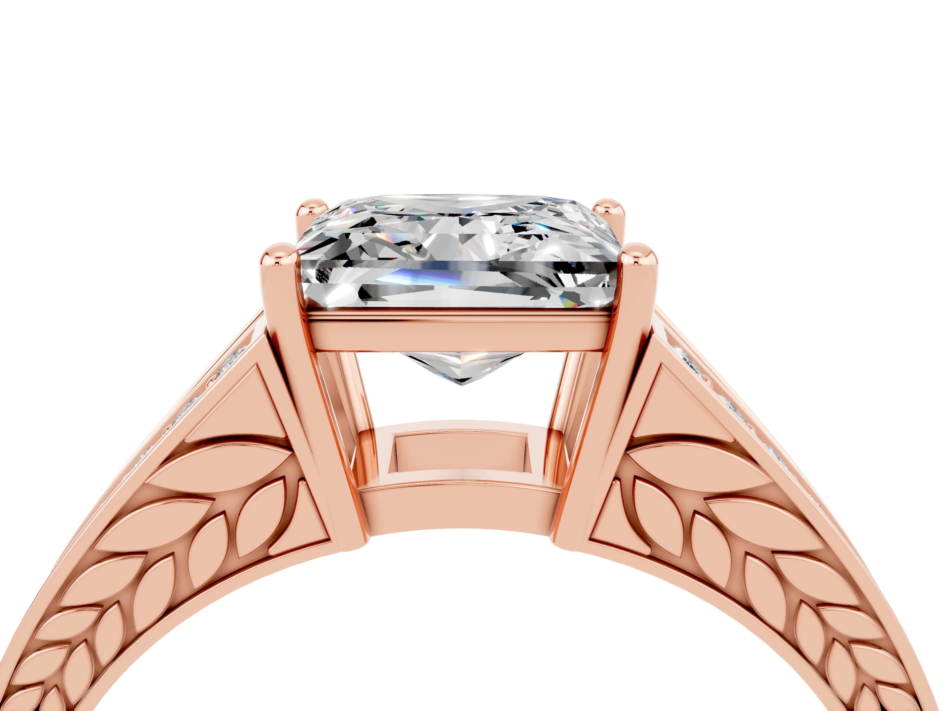 Rose gold Princess Cut Moissanite Split Shank Ring with Pavé Band and Four-Prong Setting_4