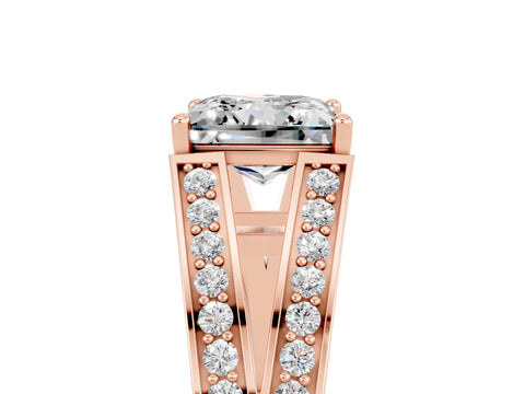 Rose gold Princess Cut Moissanite Split Shank Ring with Pavé Band and Four-Prong Setting_5
