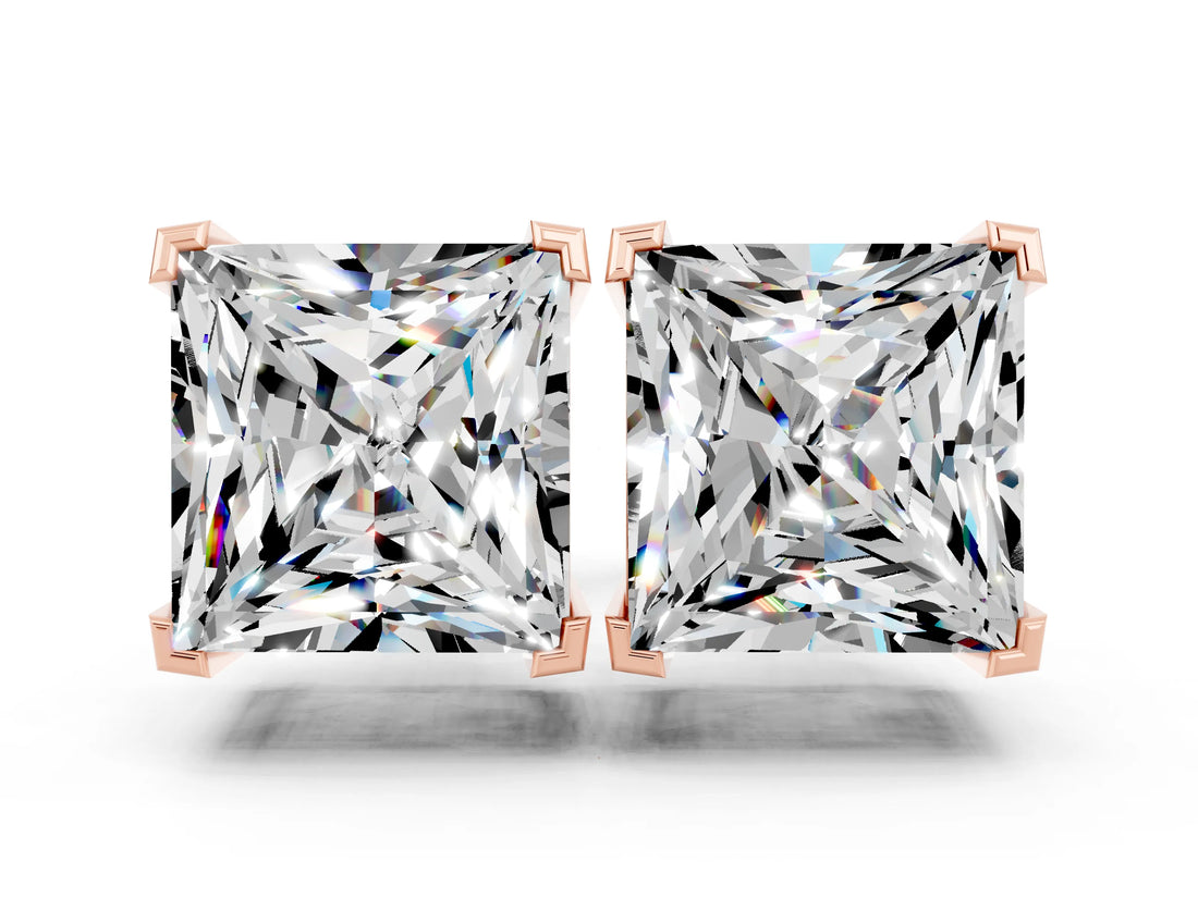 Rose gold Princess Cut Moissanite Stud Earrings_30