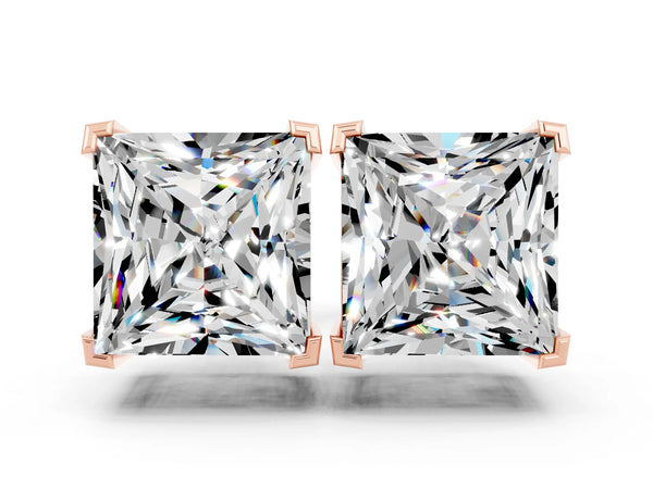 Rose gold Princess Cut Moissanite Stud Earrings