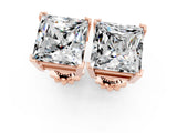 Rose gold Princess Cut Moissanite Stud Earrings_31