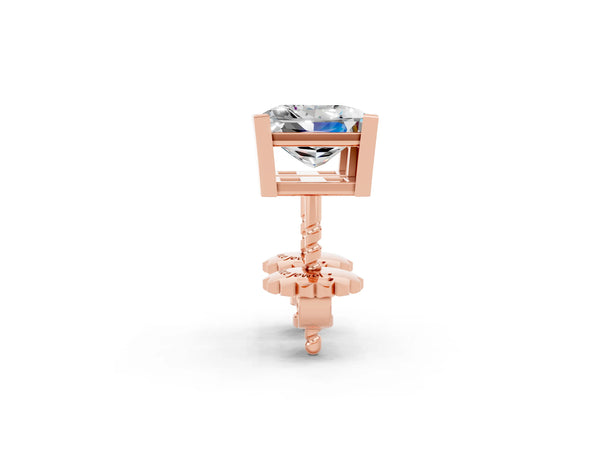Rose gold Princess Cut Moissanite Stud Earrings