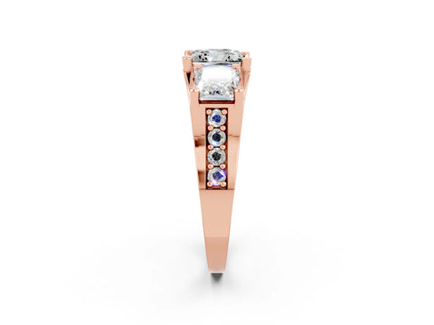 Rose gold Princess Cut Moissanite Three-Stone Ring with Channel Set Band and Four-Prong Setting_2