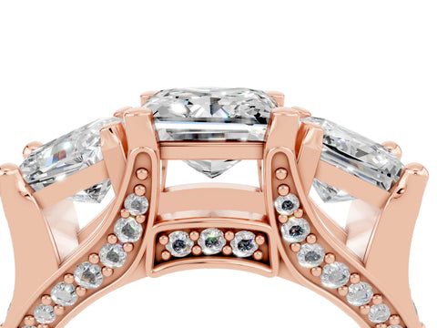 Rose gold Princess Cut Moissanite Three-Stone Ring with Channel Set Band and Four-Prong Setting_4