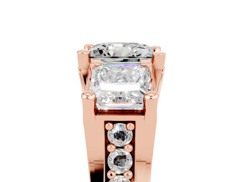 Rose gold Princess Cut Moissanite Three-Stone Ring with Channel Set Band and Four-Prong Setting_5