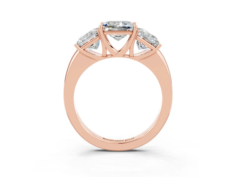 Rose gold Princess Cut Moissanite Three-Stone Ring with Four-Prong Setting and Classic Band_3