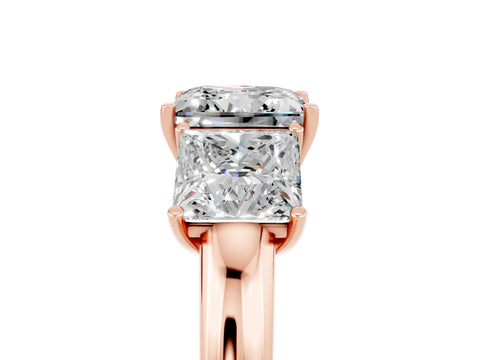 Rose gold Princess Cut Moissanite Three-Stone Ring with Four-Prong Setting and Classic Band_5