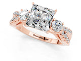 Rose gold Princess Cut Moissanite Three-Stone Ring with Pavé Split Shank and Four-Prong Setting_1