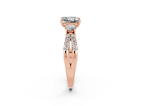 Rose gold Princess Cut Moissanite Three-Stone Ring with Pavé Split Shank and Four-Prong Setting_2